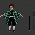 Anime Character In Green Checkered Coat With Black Pants And Katana Sword