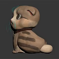 Cute Cartoon Cat Doll Character With Big Eyes Brown Stripes And Collar