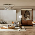 Modern Living and Dining Room Interior With Sofa Coffee Table Chandelier And Dining Chairs