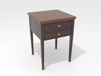 Classic Wooden Nightstand With Square Top And Two Drawers Featuring Metal Handles 3d model