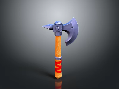 Classic Axe Weapon With Wooden Handle Red Stripes And Metal Head 3d model