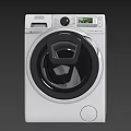 Modern Front Loading Washing Machine with Light Blue Exterior LCD Display and Control Panel