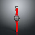 Stylish Red Strap Watch With Square Dial And Metallic Case Design