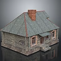 Rustic Wooden House With Gray Roof Red Brick Chimney Windows Porch And Steps