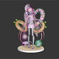 Anime Character With Long Blonde Hair And Cute Cat Near Colorful Balloons Swimming Ring