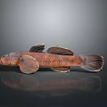 Brown Decorative Fish Figurine With Large Pectoral Fins Tail Textured Surface On Gray Background Reflection 3d model