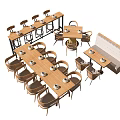 Modern Restaurant Dining Table Set With Long Round Tables Chairs And Booth Seating 3d model
