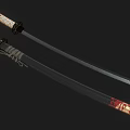 Traditional Samurai Swords With White Cord Wrapped Handles Black Scabbards Red And Gold Accents 3d model