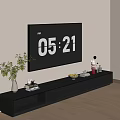 Modern TV Stand in Contemporary Living Room with Wall Mounted TV Plants and Books