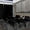 Hotel Guest Room With Twin Beds Elegant Wall Art Large Window And Patterned Area Rug