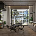 Modern Cafe Interior Design With Coffee Bar Counter Displays Pendant Lights And Wooden Tables