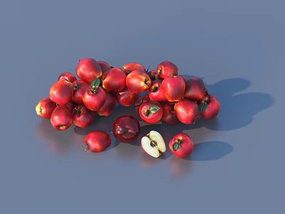 Ripe Juicy Red Apples Whole and Sliced on Gray Surface 3d model