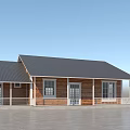 Single Story Detached House Exterior With Wooden Siding Dark Roof Porch And Windows