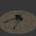Old Rusty Green Blue Tank With Long Cannon On Desert Ground Under Red Sky