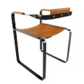 Modern Design Leisure Chair with Wooden Arms Black Metal Frame and Brown Leather Seat