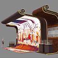 Exhibition Hall Culture Wall With Scroll Shaped Ancient Figures And Display Cabinets And Lighting Decoration