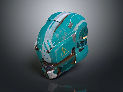 Futuristic Teal Weapon With Mechanical Structure Yellow Triangular Symbol And Metallic Finish 3d model