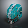 Futuristic Teal Weapon With Mechanical Structure Yellow Triangular Symbol And Metallic Finish