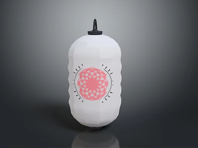 White Villa Lumi Lantern With Pink Floral Pattern And Text Design 3d model