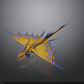 Colorful Dragon Model With Yellow And Blue Wings And Tail On Gray Background