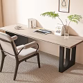 Modern Home Office Desk With Chair Coffee Cup Books Tablet And Plant