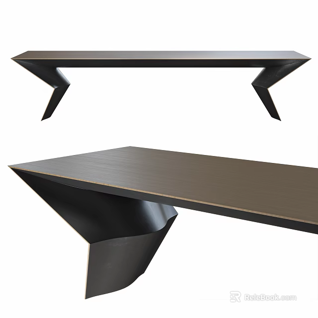 Modern Dining Table With Unique Geometric Legs And Sleek Wooden Top Design 3d model 