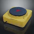 Yellow Square Base Electrical Heating Plate With Black Circular Panel And Red Triangular Warning Sign