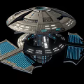 Futuristic Space Station Structure With Disc Shaped Design And Blue Illuminated Panels 3d model