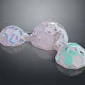 Geometric Transparent Polyhedron Spheres with Pastel Colors and Grid Patterns on Black Surface with Reflections