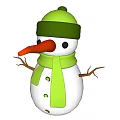 Cute Garden Snowman Ornament Featuring Green Hat Scarf Orange Nose And Twig Arms