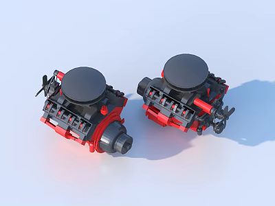 Two Red And Black Industrial Equipment With Circular Black Tops Red Bases Pipes And Interfaces 3d model