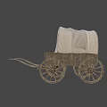 Vintage Wooden Covered Wagon With Curved Roof And Wooden Spoked Wheels