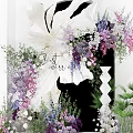 Floral Decorated Stage With Purple White Flowers Green Plants And Elegant Background Design