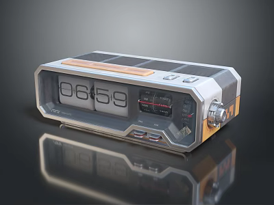 Modern Digital Alarm Clock With Wooden Panel Metal Frame And Radio Function 3d model