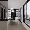 Modern Dining Room Interior With Large Windows City View And White Chairs