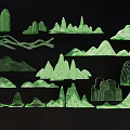 Green Chinese Style Abstract Landscape Hanging Ornament with Line Patterns 3d model