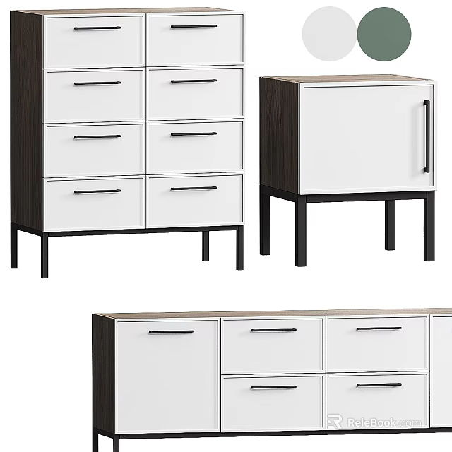 Stylish Modern Storage Cabinets Featuring White Drawers And Dark Wood Frame 3d model 