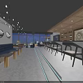 Modern Open Bar With Large Windows Night View Bar Counter Bench Seats And Lighting