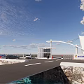 Modern Entrance Gate With Glass Building Arch Design And Urban Skyline View