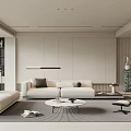 Modern Duplex Living Room Interior Design With White Sofa And Round Coffee Table 3d model