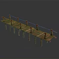 Wooden Bridge Landscape Structure With Plank Deck Railings And Support Posts 3d model