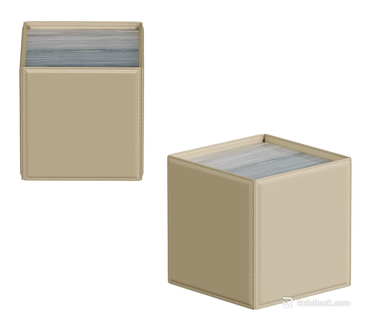 Beige Cube Footstool With Soft Gray Padding For Modern Interior Design 3d model 