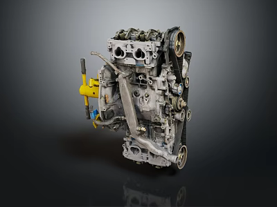 Automotive Engine Mechanical Assembly With Metal Parts Gear And Belt System 3d model