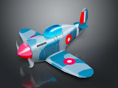 Toy Airplane Model with Blue Gray Body Red Nose Propeller and Circle Markings 3d model