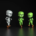 Game Movie Cartoon Characters Silver and Green Walking with Backpacks in Black Scene