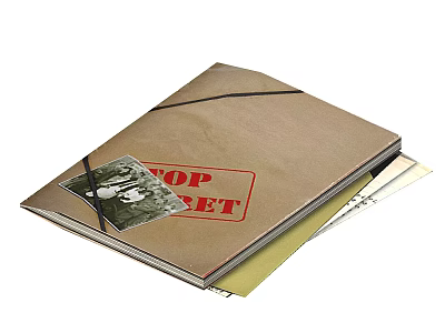 Vintage Brown Wrapped Book With Top Secret Stamp And Photographs 3d model