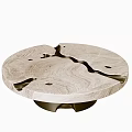 Round Wooden Coffee Table With Irregular Groove Design And Sturdy Base 3d model