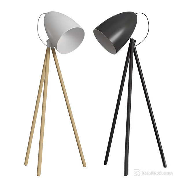 Modern Floor Lamp Design With Wooden And Black Tripod Stand 3d model 