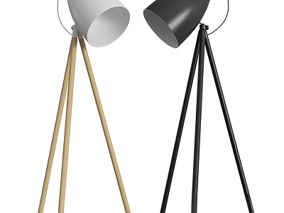 Modern Floor Lamp Design With Wooden And Black Tripod Stand 3d model