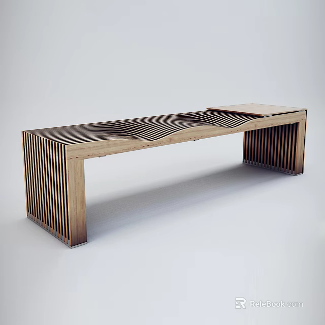 Modern Wooden Outdoor Bench With Slatted Sides And Long Sleek Structure Design 3d model 